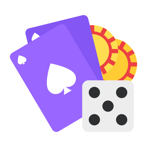 Icon with an animated dice, playing chips, and cards