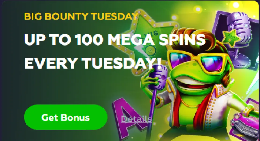 Playfina reload bonus banner with an animated frog