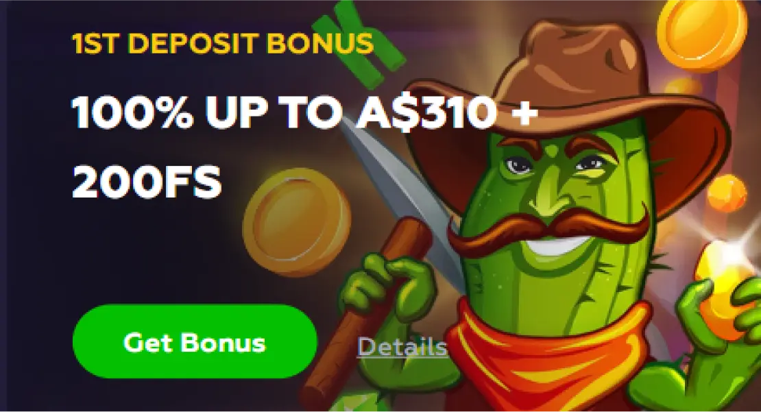 Playfina 1st deposit bonus with an animated cactus
