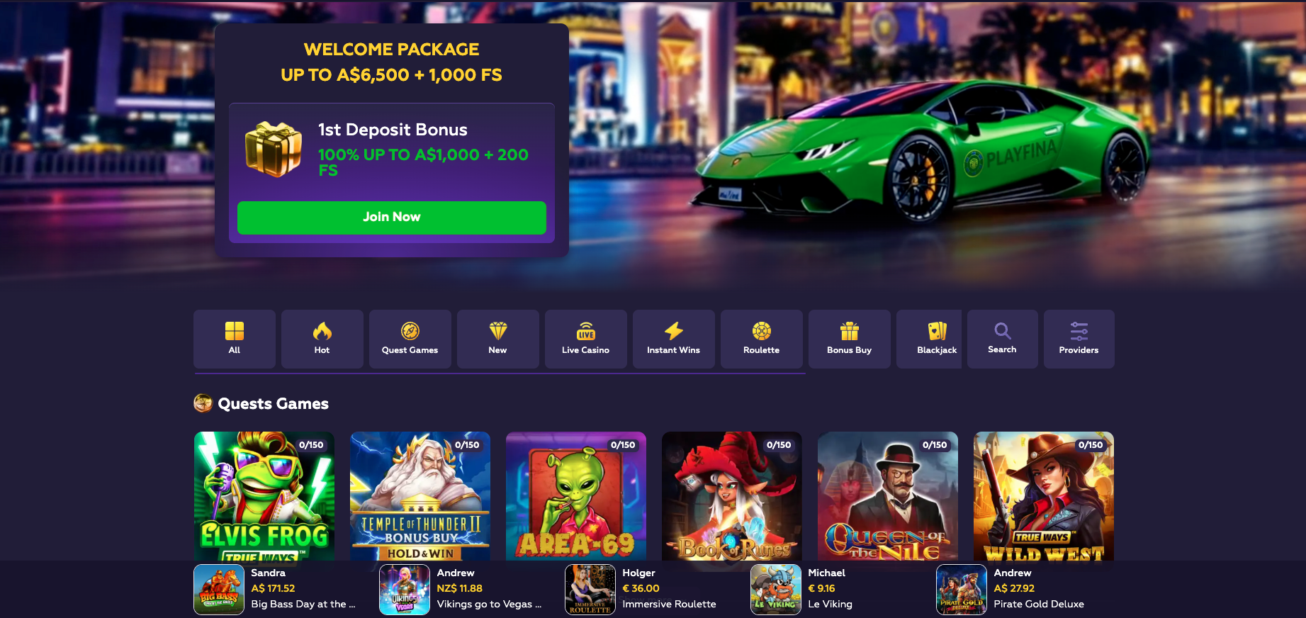 Playfina Casino promotions and top slots
