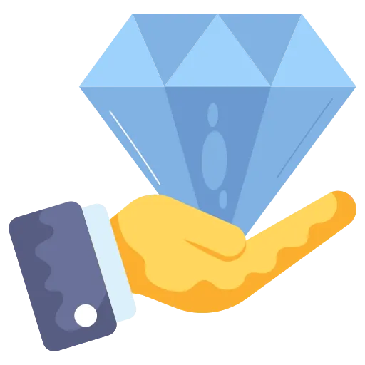 animated icon with a hand holding a diamond