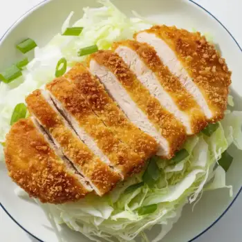 Chicken Katsu with Shredded Cabbage and Scallions