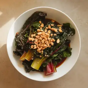 Sauteed Swiss Chard with Sweet Soy and Toasted Peanuts
