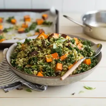 Quinoa Salad with Sweet Potatoes, Kale, and Pesto Vinaigrette