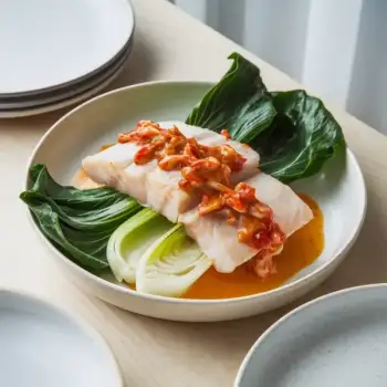 Steamed Snapper with Kimchi Beurre Blanc and Bok Choy