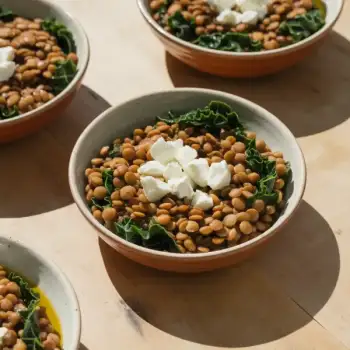 Slow-Simmered Lentils with Kale and Goat Cheese