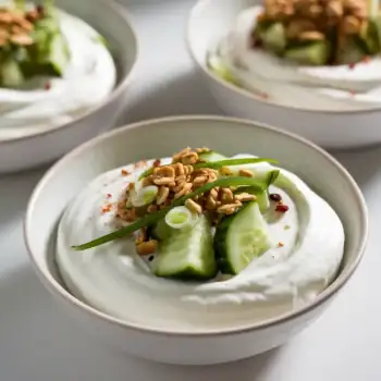 Smashed Cucumbers and Scallions over Garlicky Yogurt