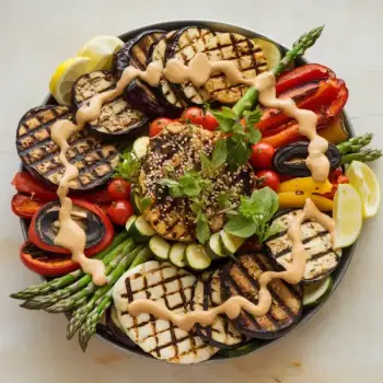 Char-Grilled Veggie Platter with Zesty Tahini Sauce