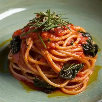 Crispy Tomato-Glazed Spaghetti