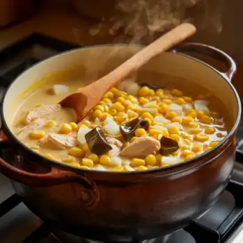 Creamy Corn Soup with Chicken (or Ham) and Poblano Chile