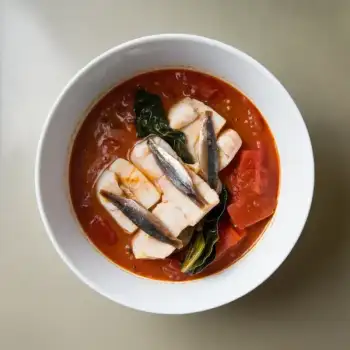 Cod Stew with Tomato, Anchovy and Swiss Chard