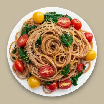 Lemon-Kissed Cherry Tomato and Greens Spaghetti