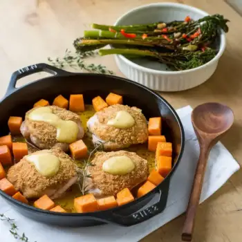 Roast Chicken and Sweet Potatoes with Broccoli Rabe