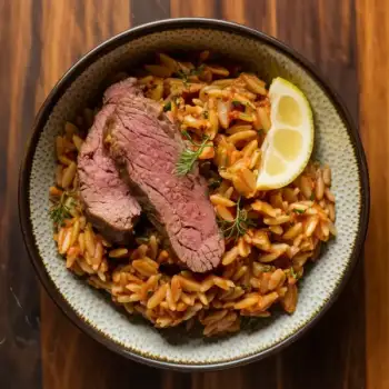 One-Pot Lamb and Harissa Orzo