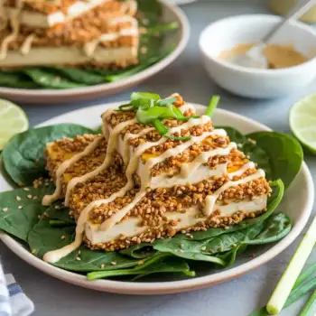 Sesame Tofu with Coconut-Lime Dressing and Spinach