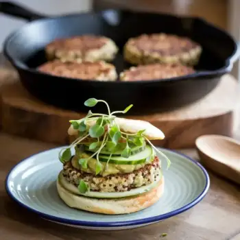 Quinoa Burgers with Avocado Mayo & Pea Shoots