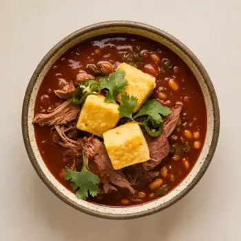 Pulled Pork Chili with Cheddar Cornbread Dumplings