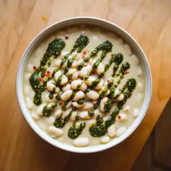 Roasted Garlic, White Bean Soup with Chimichurri