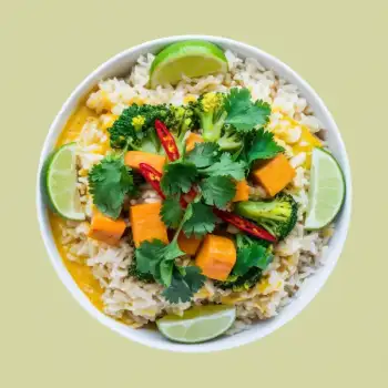Creamy Coconut Rice with Chili-Lime Vegetables
