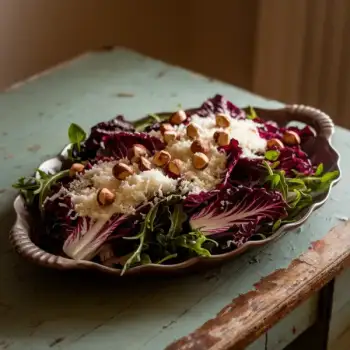 Warm Radicchio and Arugula Salad with Hazelnuts and Melted Cheese