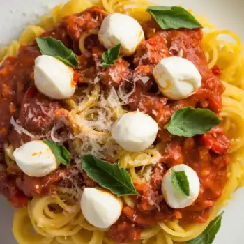 Spaghetti Squash Arrabbiata with Mozzarella and Basil