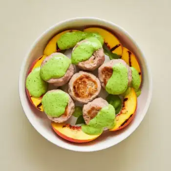 Pork & Peach Skillet Meatballs with Basil-Lime Sauce