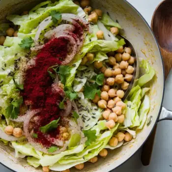 Green Cabbage with Caraway, Honey & Chickpeas