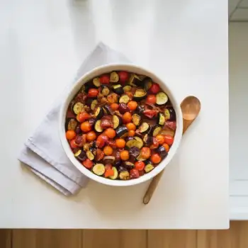 Sheet-Pan Ratatouille With Goat Cheese and Olives