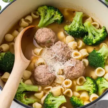 Mini Meatball Soup With Broccoli and Orecchiette
