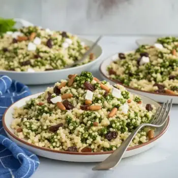 Couscous Salad with Pine Nuts, Golden Raisins and Chimichurri