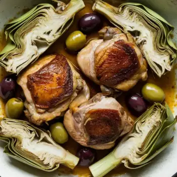 Braised Chicken Thighs with Artichoke Hearts and Olives