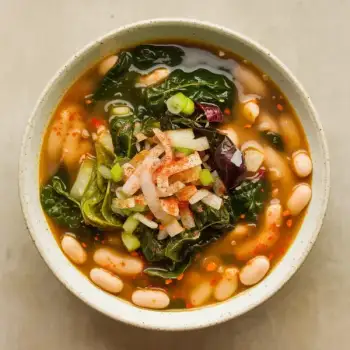Hearty Shallot and Bean Soup with Fresh Greens