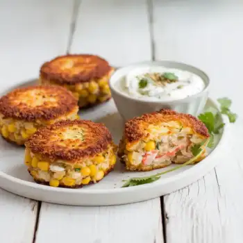Spiced Crab & Corn Cakes with Coriander Yogurt