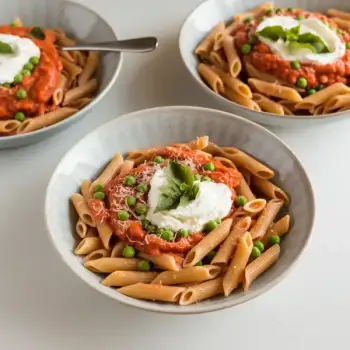 Penne Pomodoro with Ricotta and Peas