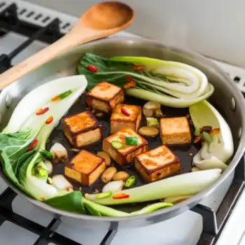 Crispy Tofu with Ginger and Spicy Greens