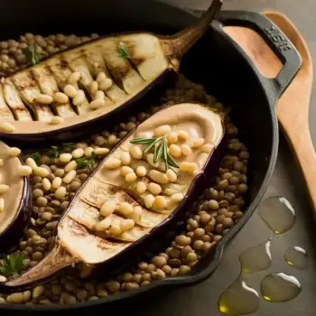 Roasted Eggplant With Tahini, Pine Nuts, and Lentils Recipe