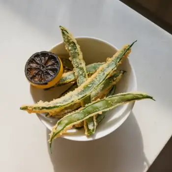 Crispy Creole Tempura Green Beans with Charred Lemon