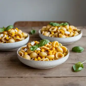 Orecchiette with a Kick: Corn, Jalapeño, Feta, and Basil Delight