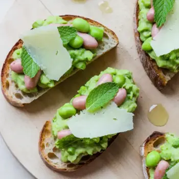 Fava Bean and Mint Bruschetta with Pecorino