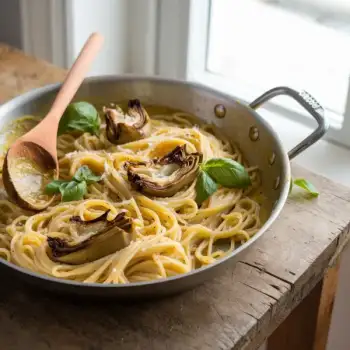 Lemon Spaghetti with Roasted Artichokes