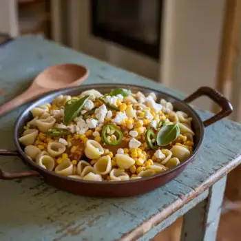 Orecchiette with a Kick: Corn, Jalapeño, Feta, and Basil Delight