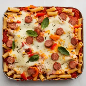 One-Pan Cheesy Sausage and Pepper Ziti Bake