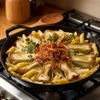 Baked Artichoke Pasta With Creamy Goat Cheese
