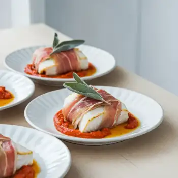 Prosciutto-Wrapped Whitefish with Sage and Tomato Cream Sauce