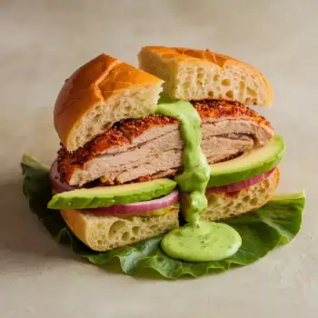 Spicy Peruvian Chicken Sandwich with Creamy Cilantro Sauce