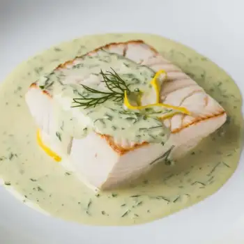 Steamed Halibut with Creamy Dill Sauce