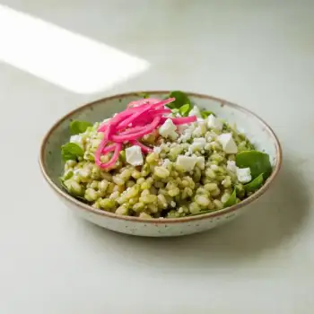 Barley Salad with Green Goddess Dressing, Pickled Onions, and Feta