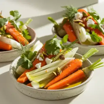 Raw and Roasted Carrots and Fennel with Feta and Pistachios