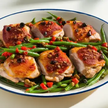 Crispy Chicken Thighs with Puttanesca Green Beans