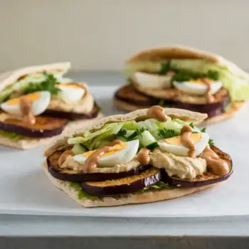 Sabich Sandwiches (Pitas With Eggplant, Eggs, Hummus, and Tahini)